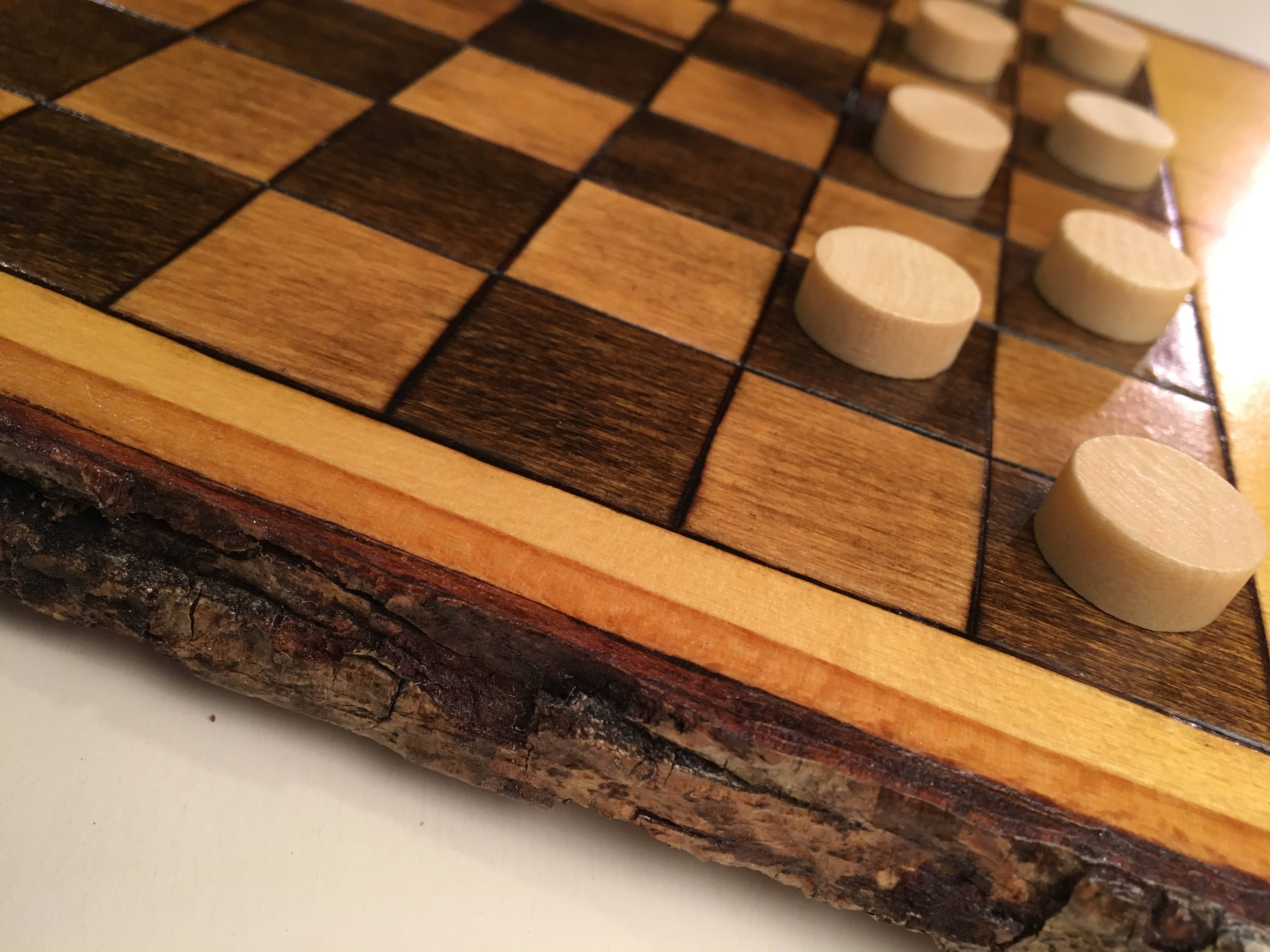 Handmade Wooden Checker Board With Pieces Etsy