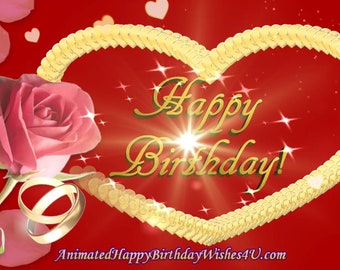 Golden Heart & Roses Happy Birthday Gif  Buy 1 and Get 1 Free