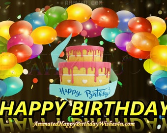 Colorful Balloon Banner & Cake #195 Happy Birthday Gif  Buy 1 and Get 1 Free