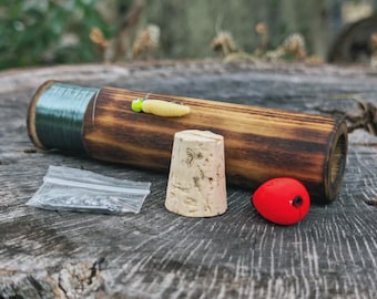 Handmade Hobo Handline Fishing Kit, Wood Reel Survival Gear, Bushcraft Camping Backpacking Essentials