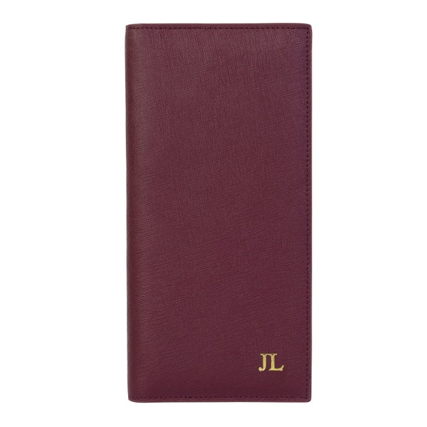 Personalised Saffiano Leather Burgundy Travel Wallet