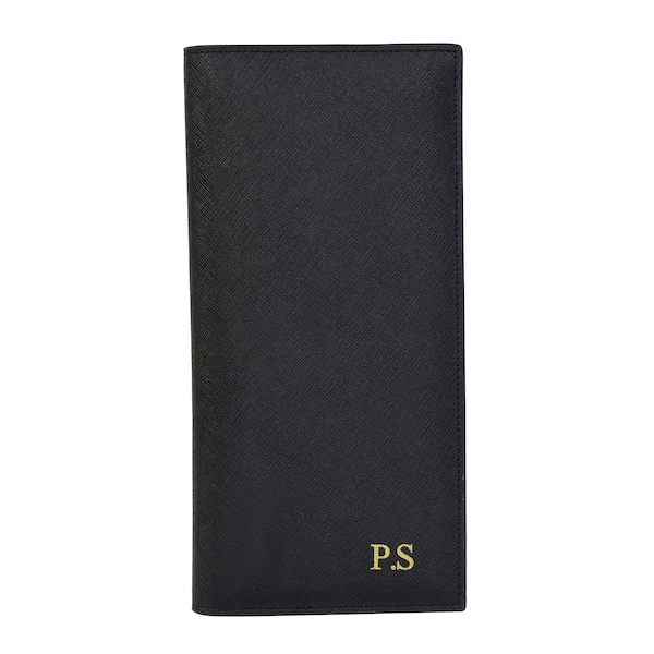 Personalised Saffiano Leather Black Travel Wallet