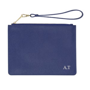 Personalised Saffiano Leather Navy Pouch with Strap