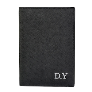 Personalised Saffiano Leather Black Passport Holder