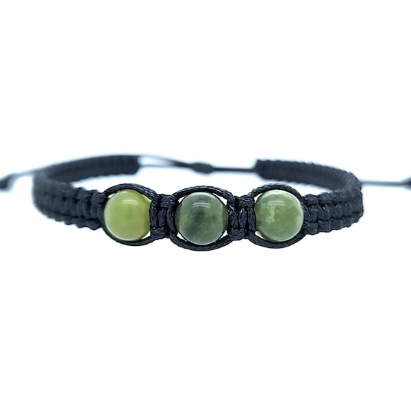 Green Jade braided bracelet Black cord braided bracelet Shamballa Rope bracelet with green stones String adjustable bracelet Jade jewelry