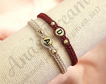 Macrame Initial Bracelet Set - Matching Couple Bracelets