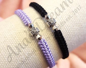 Matching Macrame Couple Bracelet Set with Cross Charm