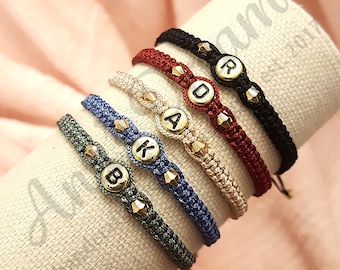 Personalized Initial Couple Bracelet Set, Braided Friendship Jewelry