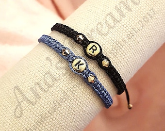Macrame Initial Bracelet Set: Matching Friendship Bracelets for Couples