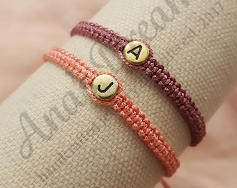 Macrame Initial Bracelet Set: Adjustable Friendship Couple Bracelets