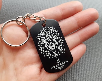 Personalized Zodiac Keychain, Engraved Astrology Sign Gift
