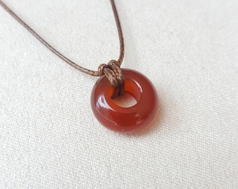 Carnelian necklace Real Carnelian crystal jewelry Natural Carnelian circle pendant Adjustable cord necklace Round Carnelian crystal necklace