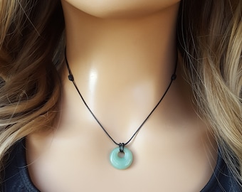 Aventurine Crystal Necklace - Adjustable Black Cord, Boho Pendant