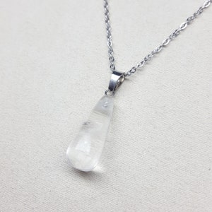 Clear Quartz necklace Real Quartz teardrop pendant Natural Crystal jewelry Non tarnish Stainless chain necklace Genuine quartz necklace
