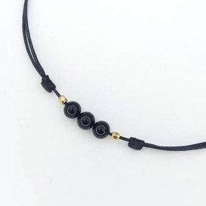 Dainty Black Onyx necklace Black Onyx cord layering choker necklaces Adjustable string necklaces Gold color spacers 6mm Black Onyx gemstones