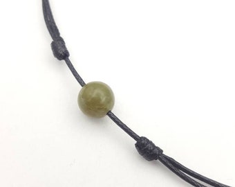 8mm Natural Jade Necklace, Adjustable Beaded Choker