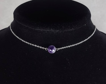 Amethyst Stainless Steel Chain Choker - Minimalist Necklace