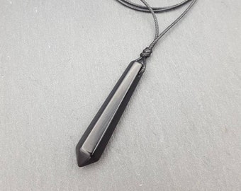 Black Obsidian Point Pendant Necklace, Natural Crystal
