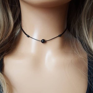 Black Onyx choker necklace Black Onyx crystal necklace Adjustable cord necklace Black Onyx gemstone jewelry Black handmade choker necklace