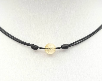 Citrine Crystal Choker Necklace, Adjustable Braided Cord, Handmade Jewelry