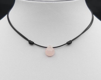 Rose Quartz crystal choker necklace Dainty Rose Quartz crystal jewelry Pink stone choker Adjustable Pink crystal gemstone choker necklace