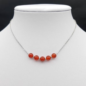 Red Carnelian necklace -Silver chain necklace -Natural Carnelian real crystal jewelry -Red orange beaded necklace -Non tarnish necklace gift