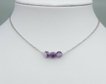 Amethyst necklace Amethyst silver necklace Amethyst chain choker Amethyst jewelry Minimalist necklace Dainty necklace Amethyst beaded choker