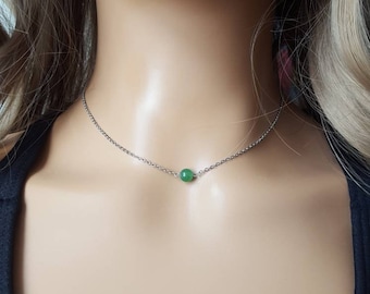 Green Aventurine Necklace, Stainless Steel Crystal Jewelry