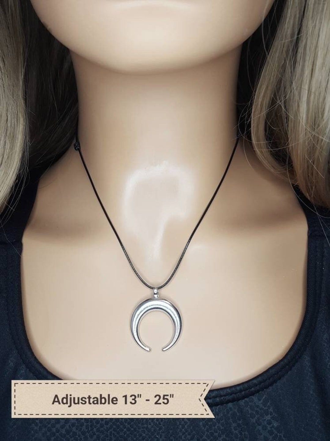Goth Choker Necklace Crescent Moon Choker Silver Horn Pendant Crescent ...