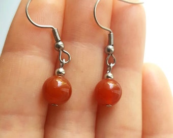 Handmade Carnelian Dangle Earrings, Stainless Steel Jewelry