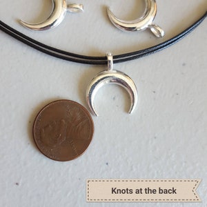 Silver Crescent Moon Necklace - Adjustable Black Cord Choker image 8