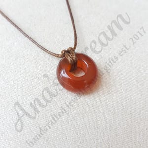 Carnelian necklace Real Carnelian crystal jewelry Natural Carnelian circle pendant Adjustable cord necklace Round Carnelian crystal necklace