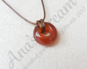 Carnelian Donut Necklace, Natural Crystal Circle Pendant