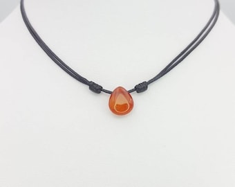 Carnelian necklace Real Carnelian crystal jewelry Natural Carnelian teardrop pendant Adjustable cord necklace Carnelian crystal necklace