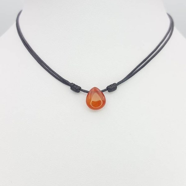 Carnelian necklace Real Carnelian crystal jewelry Natural Carnelian teardrop pendant Adjustable cord necklace Carnelian crystal necklace