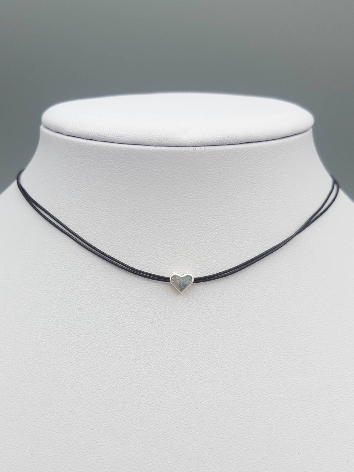 Silver Heart Choker Necklace Tiny Heart Necklace Black Choker | Etsy