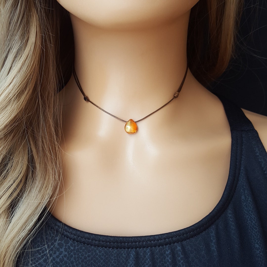 Drop Choker Orange Shimmer Glass Raindrop Choker – Adjustable Cord Necklace - Etsy
