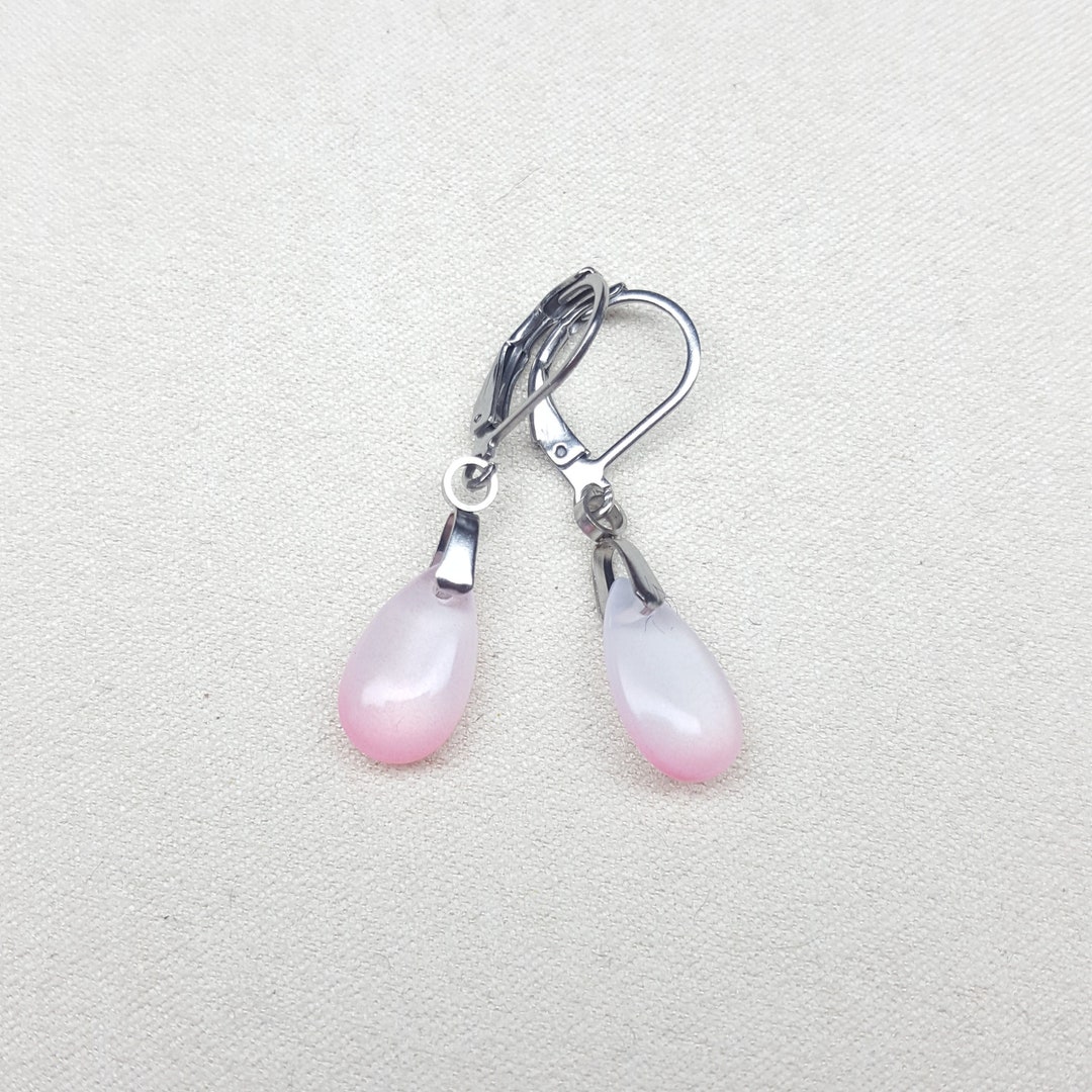 Pink Drop Earrings Stainless Steel Drop Earrings Non Tarnish - Etsy