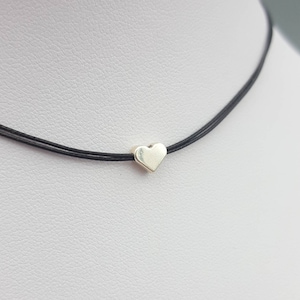 Silver heart choker necklace Tiny heart necklace Black choker Adjustable choker necklace Black cord necklace Little heart choker necklace