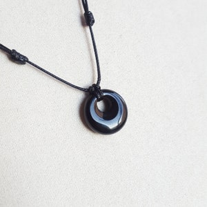 Black Onyx necklace -Handmade crystal necklace -Adjustable black cord choker necklace -Hippie gemstone pendant -Minimalist boho necklace