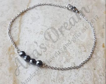 Hematite Bracelet, Stainless Steel Ankle Bracelet, Gemstone Jewelry