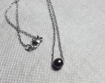 Hämatit Halskette, Edelstahl Kette, Floating Bead