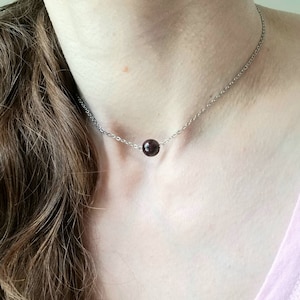 Garnet necklace Garnet choker Crystals necklace Beaded necklace Dainty silver necklace Red Crystal Gemstone necklace Crystal choker necklace