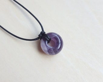 Amethyst necklace Real Amethyst crystal jewelry Natural Amethyst circle pendant Adjustable cord necklace Round Amethyst crystal necklace