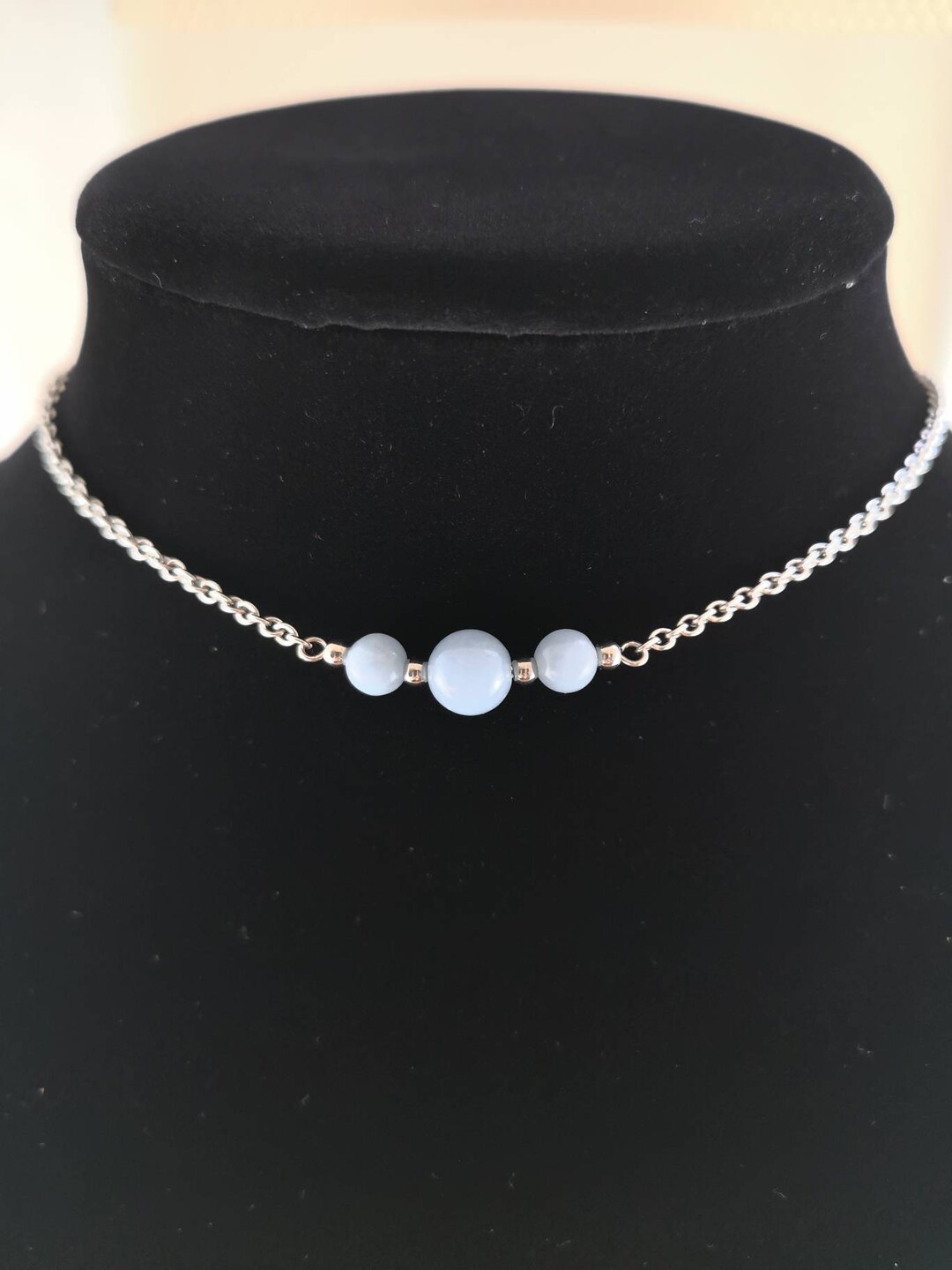 Angelite Necklace for Women With Stainless Steel Beads and Chain Angelite Chain Necklace ...