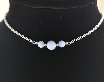Angelite necklace for women with Stainless steel beads and chain Angelite chain necklace Angelite pendant for women Angelite jewelry for her