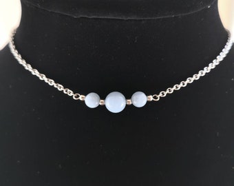 Angelite Beaded Necklace with Stainless Steel Chain