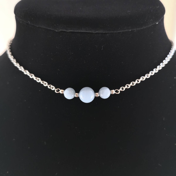 Angelite necklace for women with Stainless steel beads and chain Angelite chain necklace Angelite pendant for women Angelite jewelry for her