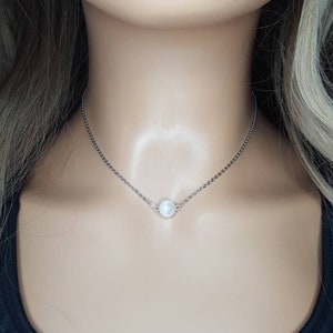 Selenite Necklace, Stainless Steel Pendant, Adjustable Choker