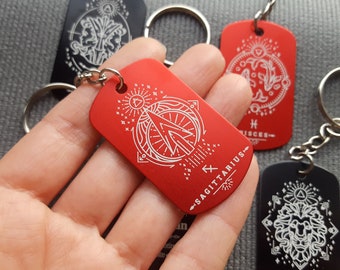 Personalized Zodiac Keychain, Engraved Astrology Gift